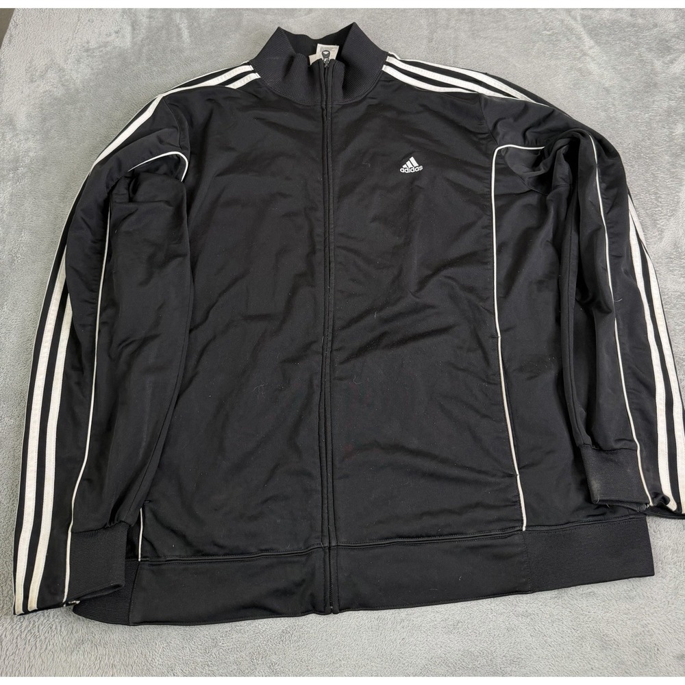 Vintage Y2K Adidas Men's Full Zip Track Jacket Size 2XL Black 3 Stripe
